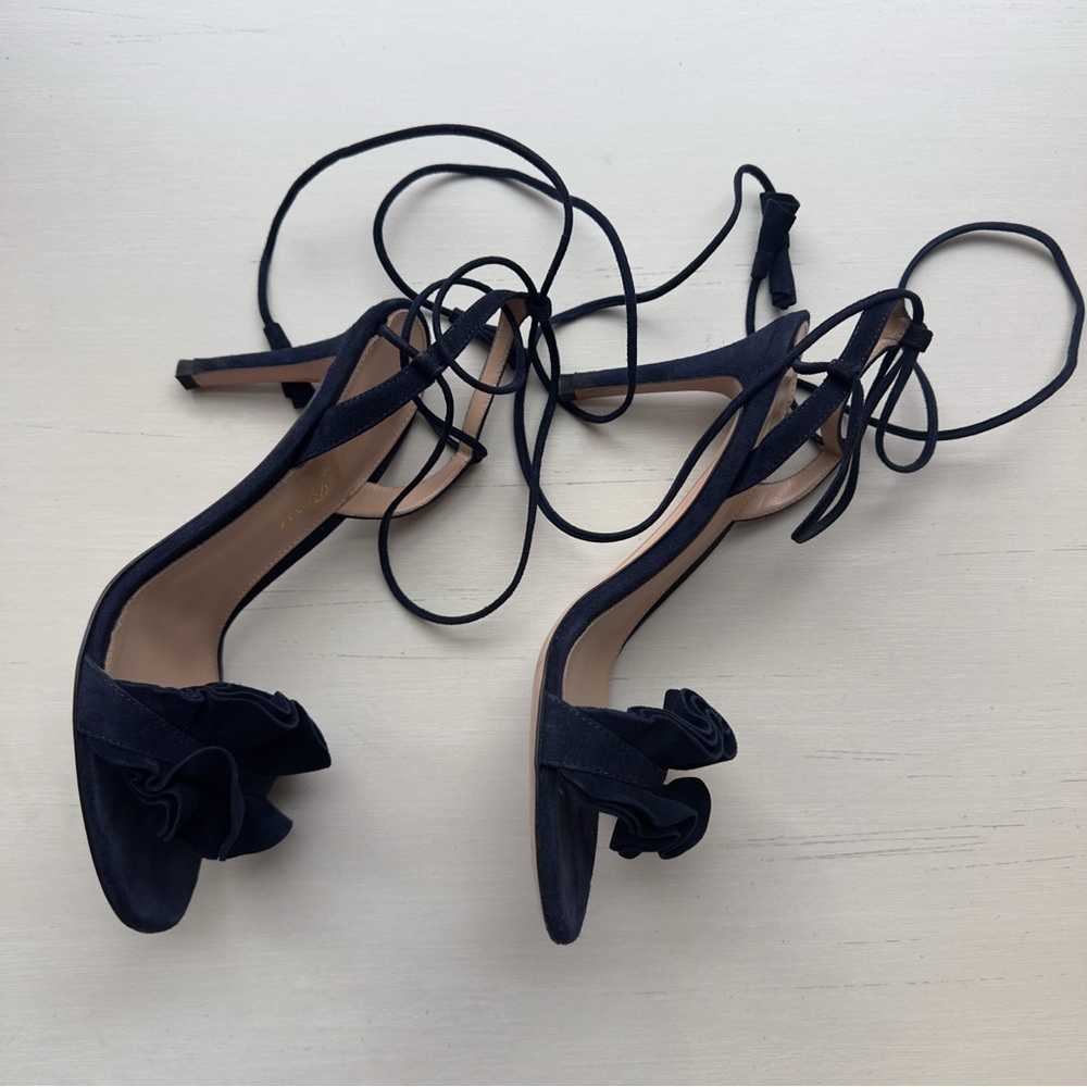 Gianvito Rossi Flora 85 Suede Lace-Up Heels – Navy – Size 35 - Picture 4 of 8